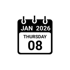 January 8 2026 Calendar Vector Illustration. New Year Date Icon. Day calendar with date January 8.. Checklist day calendar with background. 
