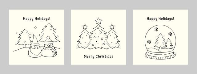 Christmas and winter Hand doodle black and white for card invitation ads. glass decoration in happy season campaign promotion 