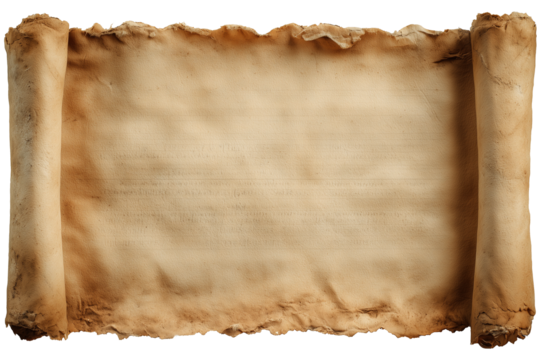 A vintage old scroll parchment, blank with no text or symbols, placed on a plain background. transparent background. png 
