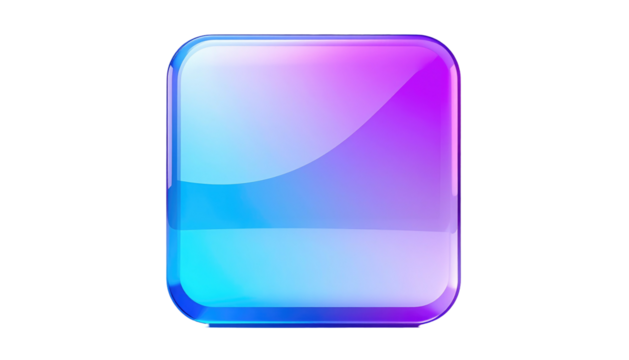 Glossy square with rounded corners, gradating from purple to blue, rendered with highlights and reflections on a black field - Powered by Adobe