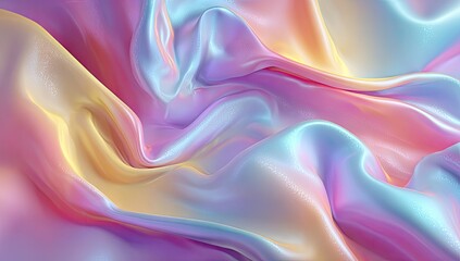 Obraz premium Abstract fluid artwork of flowing fabric with pastel colors and iridescent highlights