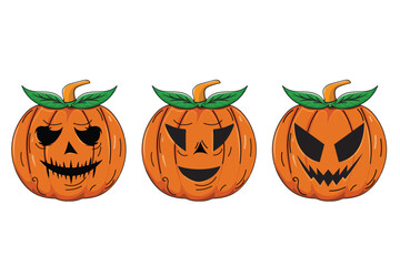 carved pumpkin Halloween face angry, smile and devil vector