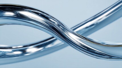 Abstract intertwined reflective metallic tubes creating a futuristic blue wave background, symbolizing complex data flow and modern technology connection