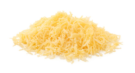 Pile of grated cheese isolated on white