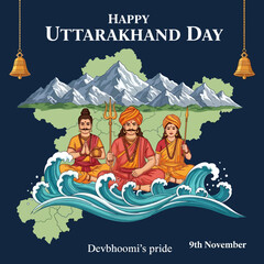 Obraz premium Uttarakhand Day Celebration - Depiction of Deities and Cultural Pride.