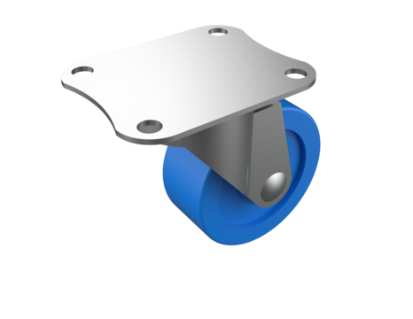 Heavy Duty Industrial Swivel Caster Wheel 3D Render: Blue Polyurethane Trolley Replacement Part with Chrome Metal Housing. Essential Hardware for Carts, Furniture, and Commercial Equipment, Isolated