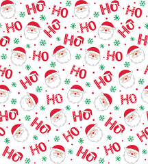 Seamless Christmas Pattern With Santa Clause With Snowflakes On White Background