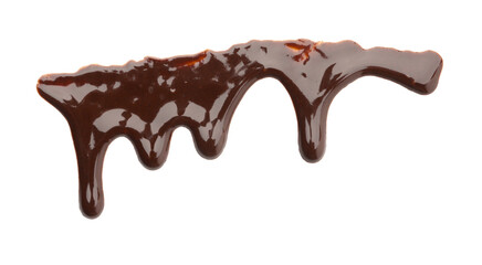 Flowing tasty melted chocolate on white background