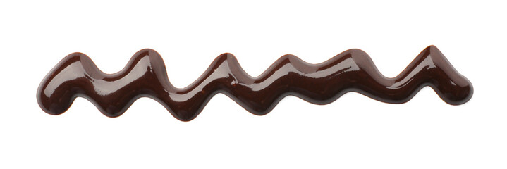 Sample of tasty melted chocolate isolated on white, top view