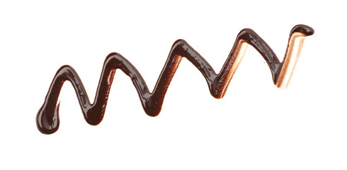 Sample of tasty melted chocolate isolated on white, top view