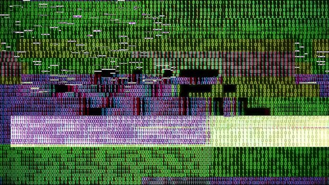 Glowing binary byte animation with futuristic digital design.