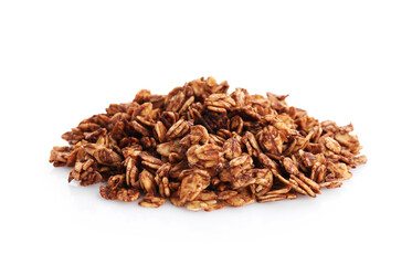 Pile of tasty granola isolated on white