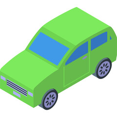 Green isometric station wagon car on transparent background no people simple illustration style no brand visible clean design