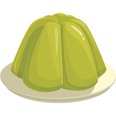 Green Jelly Dessert on a White Plate With a Transparent Background and Soft Lighting