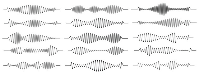 Podcast sound waves and audio soundwave of voice message records, vector icons. Podcast sound waves for online audio streaming and podcasting or music player and mobile phone voice message soundwaves © top3