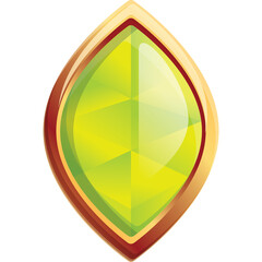 Green Gemstone With Golden Border Isolated On Transparent Background