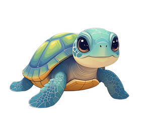 Front-Facing Baby Turtle Sitting on Sand, isolated on transparent background