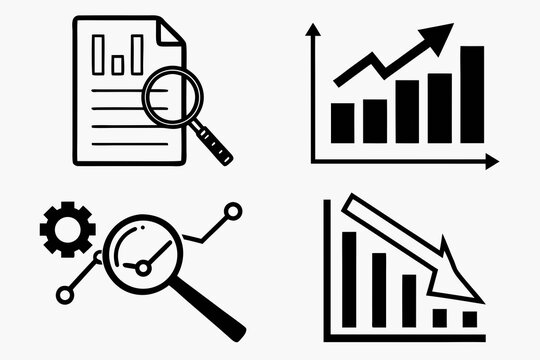 Illustration showing a document under a magnifying glass and various types of business charts and graphs created with generated ai