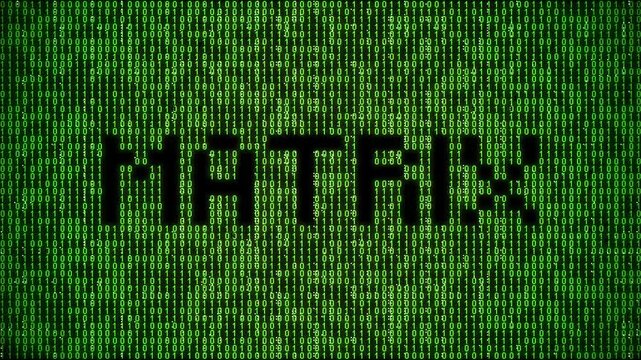 Glowing binary matrix with digital motion and floating numbers.
