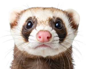 Front-Facing Ferret Face with Pink Nose and Whiskers, isolated