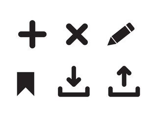 add, remove, edit, save, download, upload icons for ui design
