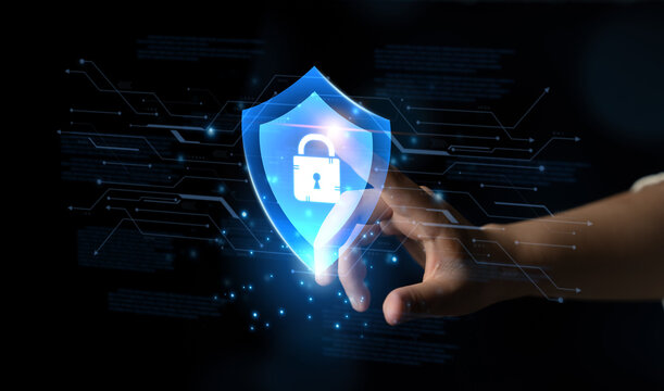 Digital security shield providing network protection and data privacy. This represents a firewall or antivirus system safeguarding against cyber threats, ensuring total safety. Fermion