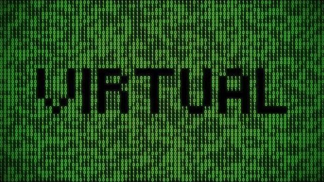 Binary virtual reality code animation with futuristic design.