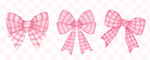 Set of Coquette pink Gingham bow vintage feminine Aesthetic watercolor banner, cute coquette pattern seamless pink ribbon, Coquette Seamless Pattern Playful background