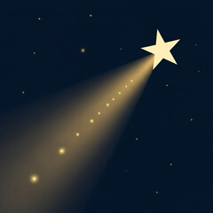 Glowing Star Emitting Light Ray, Mystical Night Sky Element