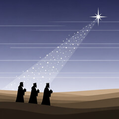 Three Wise Men Following Star of Bethlehem, Christmas Journey