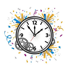 Happy New Year Clock and Confetti Explosion, Countdown Celebration