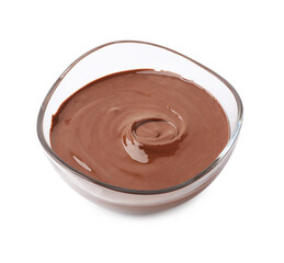 Tasty melted chocolate in bowl isolated on white