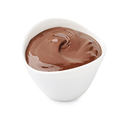 Tasty melted chocolate in bowl isolated on white