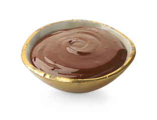 Tasty melted chocolate in bowl isolated on white