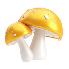 Two golden mushrooms with white spots, cute, on black