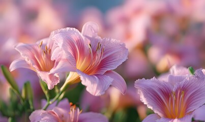 A field of soft pink lilies