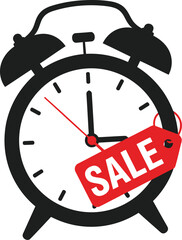 Vintage alarm clock with a red "SALE" tag, signaling a limited-time offer.