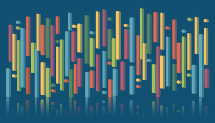 Dna abstract background. Abstract flat style DNA sequence visualization with vertical colorful lines and dots.