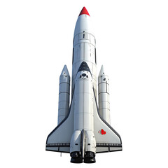 Obraz premium Upward-facing shuttle with red nose, against black