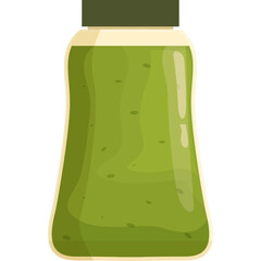 Green Liquid Inside Tall Clear Glass Jar With Dark Green Cap and Textured Surface Isolated on White Background Detailed Vector Illustration