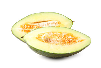 Halves of fresh melon isolated on white. Gourd family