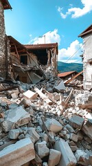 destroyed houses after the earthquake.