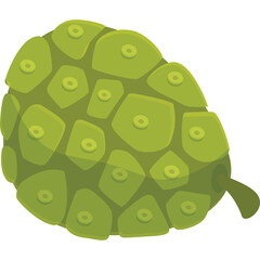 Green Noni Fruit With Textured Surface And Leaf Stem On Transparent Background