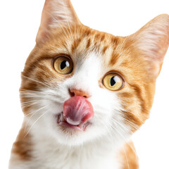 Domestic orange and white cat licking paw png feline png pet png grooming png cute png animal png whiskers png tongue png home png kitty png transparent background image