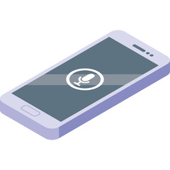 A pale purple smartphone displays a white microphone icon on its dark gray screen with a subtle gray horizontal line and a transparent background suitable for digital interface design elements