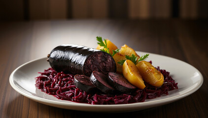 Boudin Noir Traditionnel avec Chou Rouge aux Pommes Rissol&eacute;es