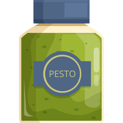 Green Pesto Sauce Jar With Blue Label And Dark Blue Cap Detailed Illustration On Transparent Background