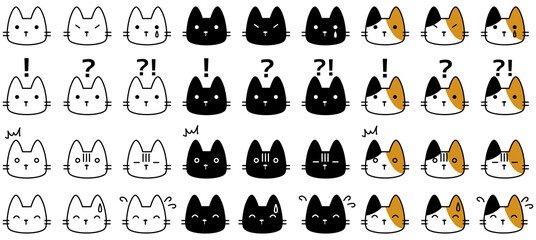 様々な感情を表現したかわいい猫の顔アイコンセット