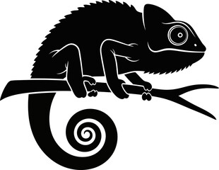 Art Nouveau Inspired Silhouette of a Chameleon on Madagascar Branch_transparent.svg