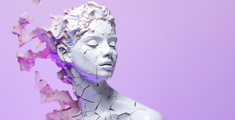 Gypsum statue head on a purple background